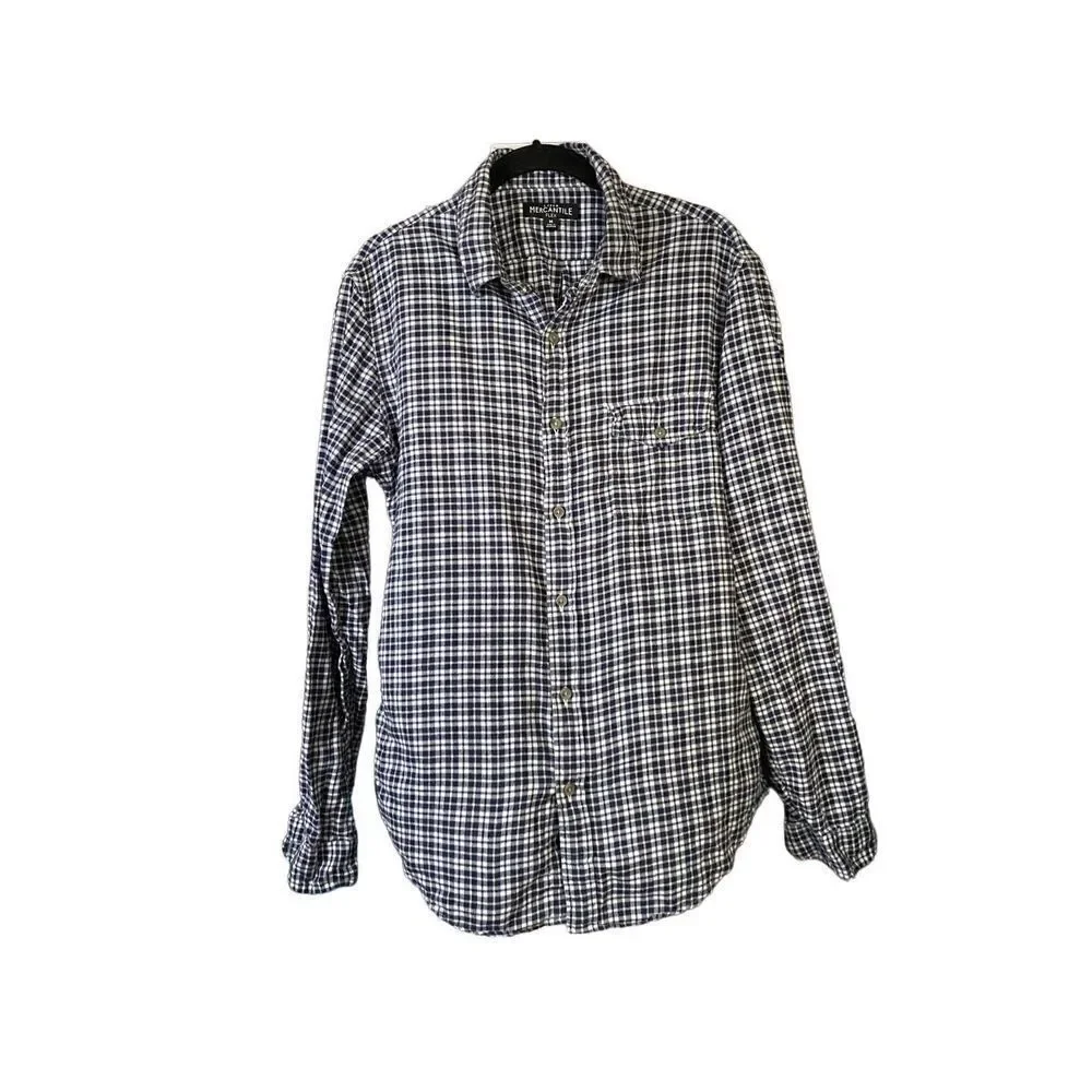 J.Crew Mercantile flex men’s blue and white plaid checkered flannel size med